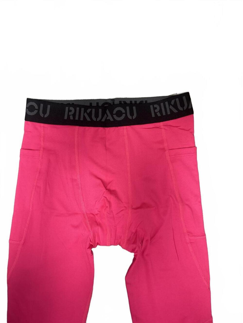 Rikuacu Hot Pink Compression Base Layer Leggings Pants With Pockets Size M